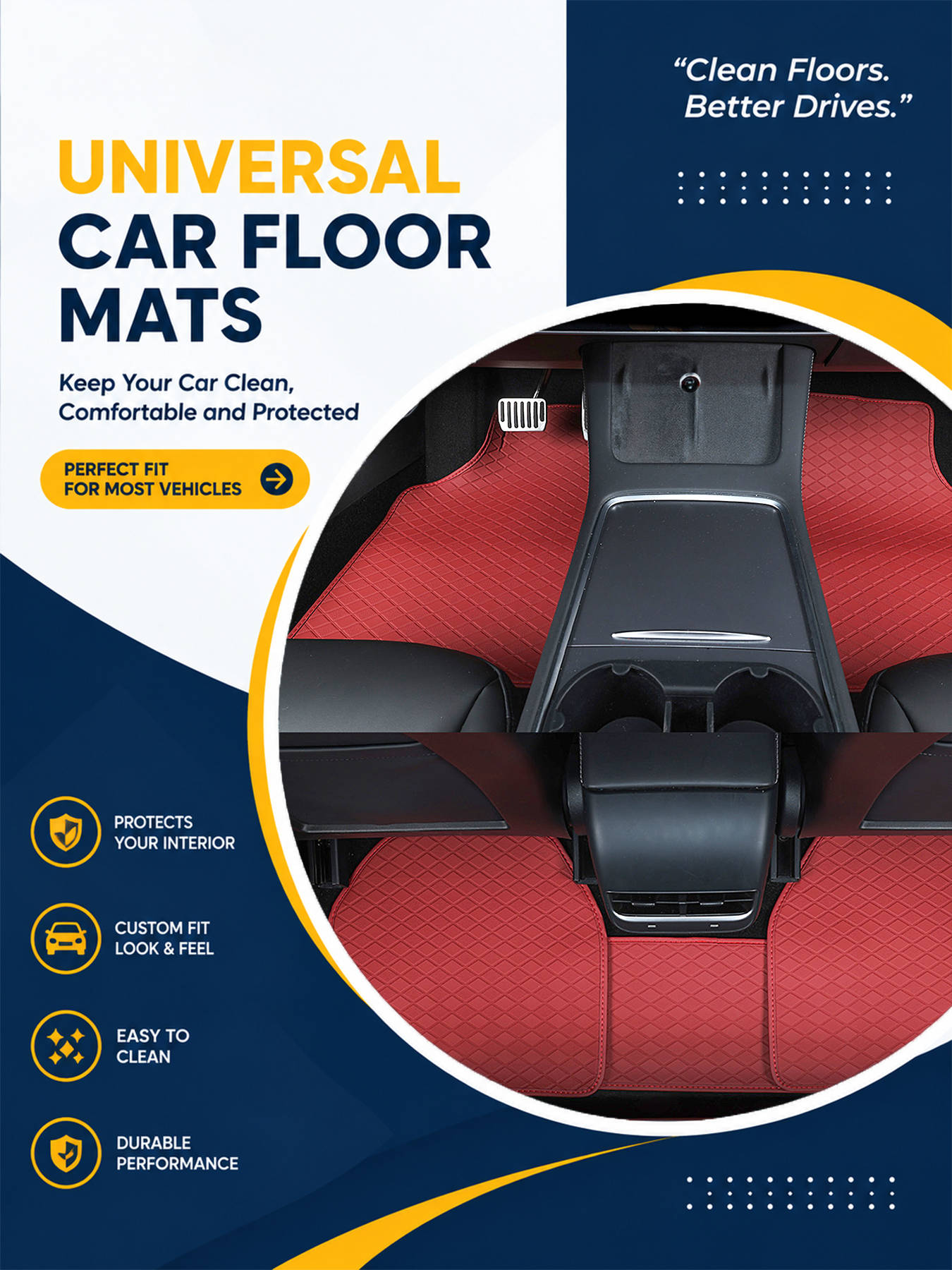 Car Floor Mats Universal Waterproof Leather - Komplettes Set von Autofußmatten, universell einsetzbar,