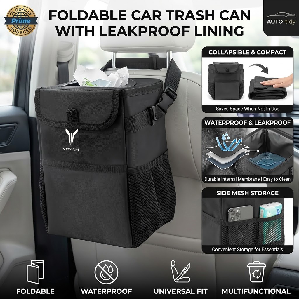 Waterproof Car Trash Can With Lid - Faltbarer, tragbarer, auslaufsicherer, wasserdichter Mülleimer mit