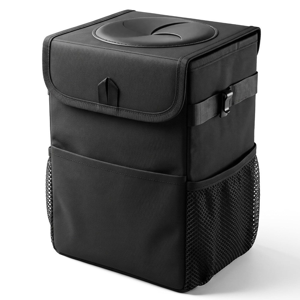 Waterproof Car Trash Can With Lid - Zusammenklappbarer Auto-Mülleimer mit Deckel und Aufbewahrungsfächern,