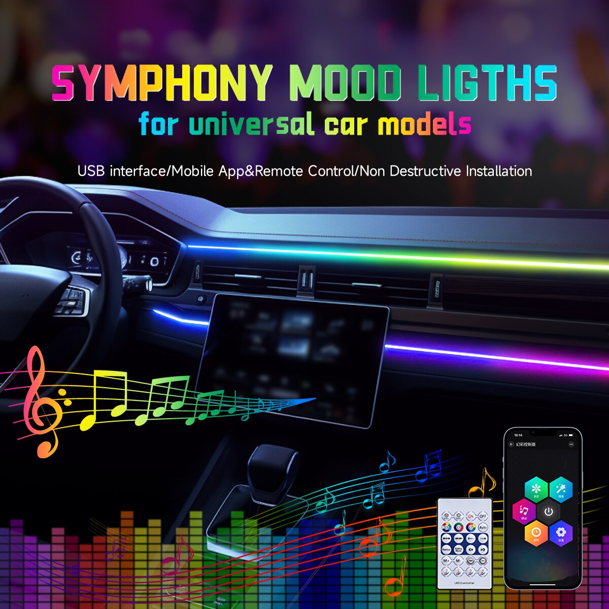 Auto-USB 64 Farben Acrylstreif – Led Ambient Interior Car Lights App Control Bewertung und Preis