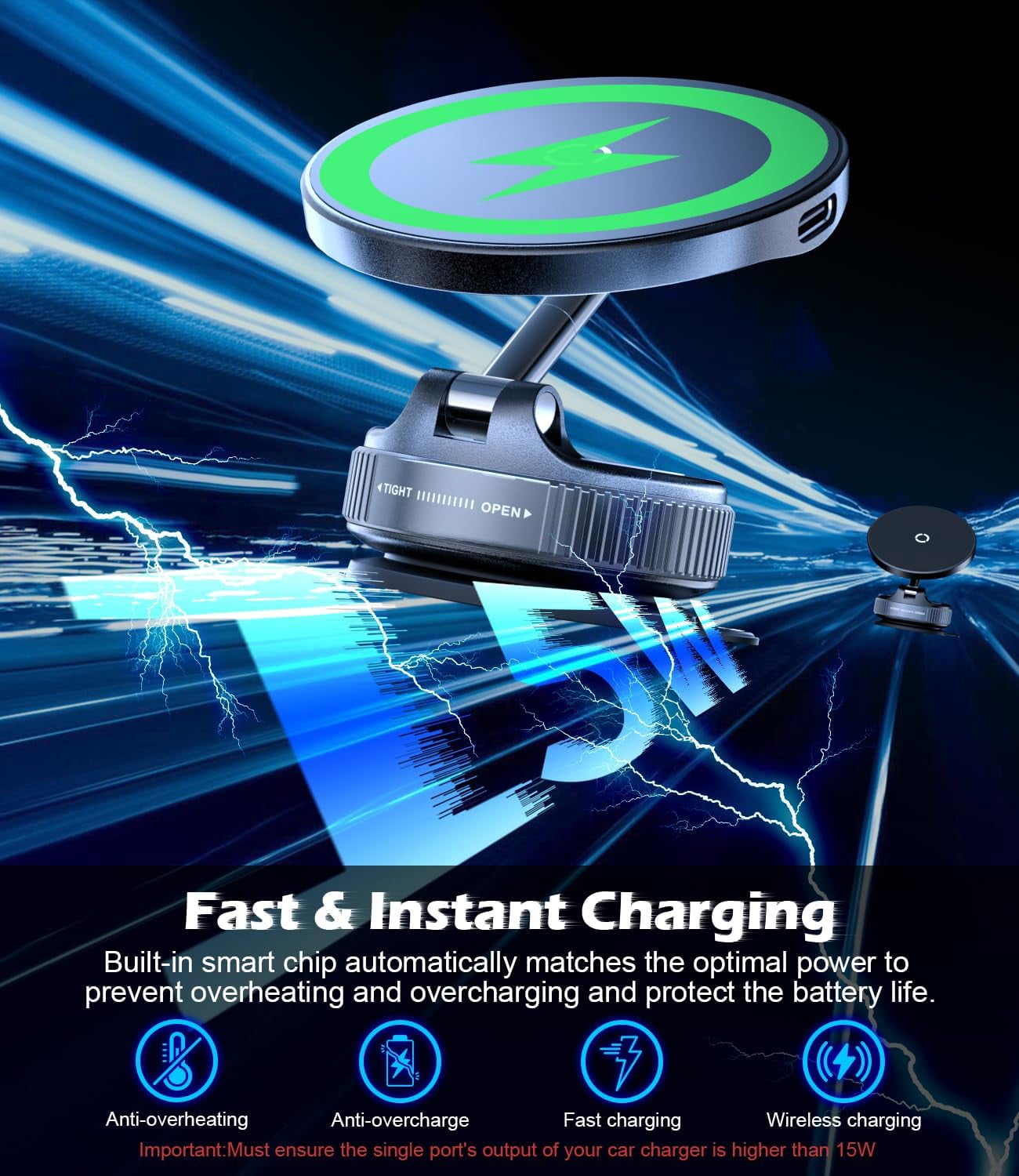 15W Kabelloses Schnell-Ladeger – Wireless Car Charger Mount Fast Charging Bewertung und Preis